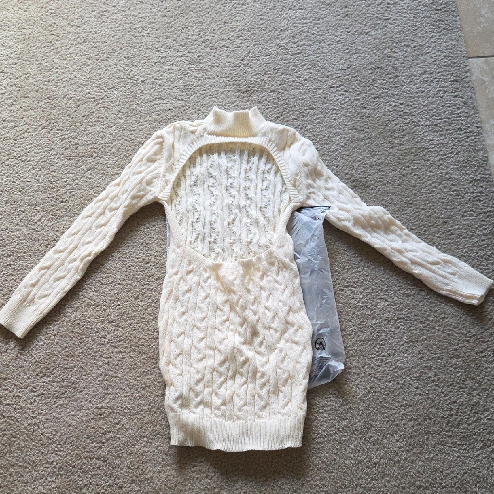 Backless Cream Knit Sweater Dress